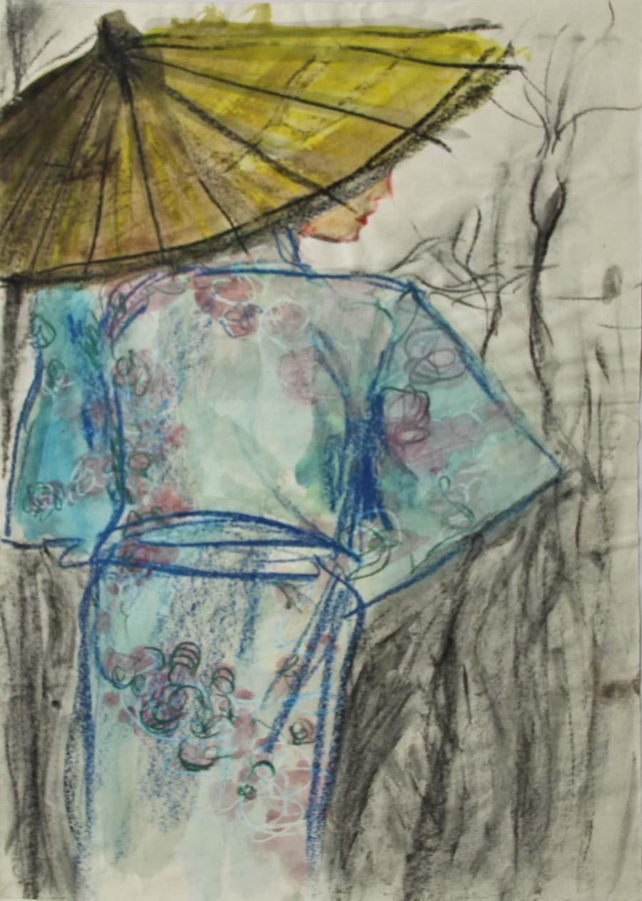 “Kimono”, 2004, 44,8x31,6cm, oil pastel and black chalk on paper