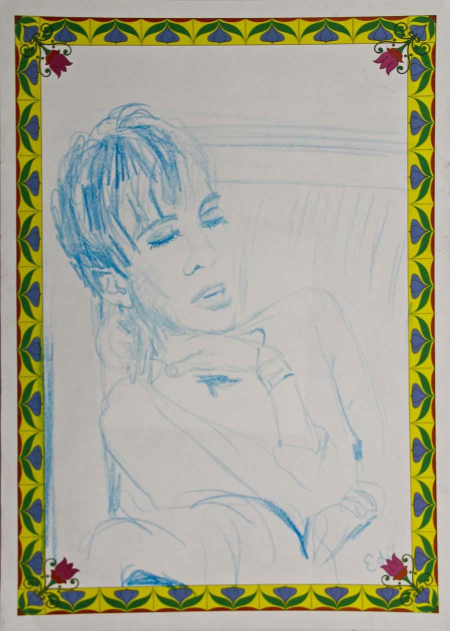 ”Edie with flower frame”, 1995, 42x29,5cm, colour pencil on paper