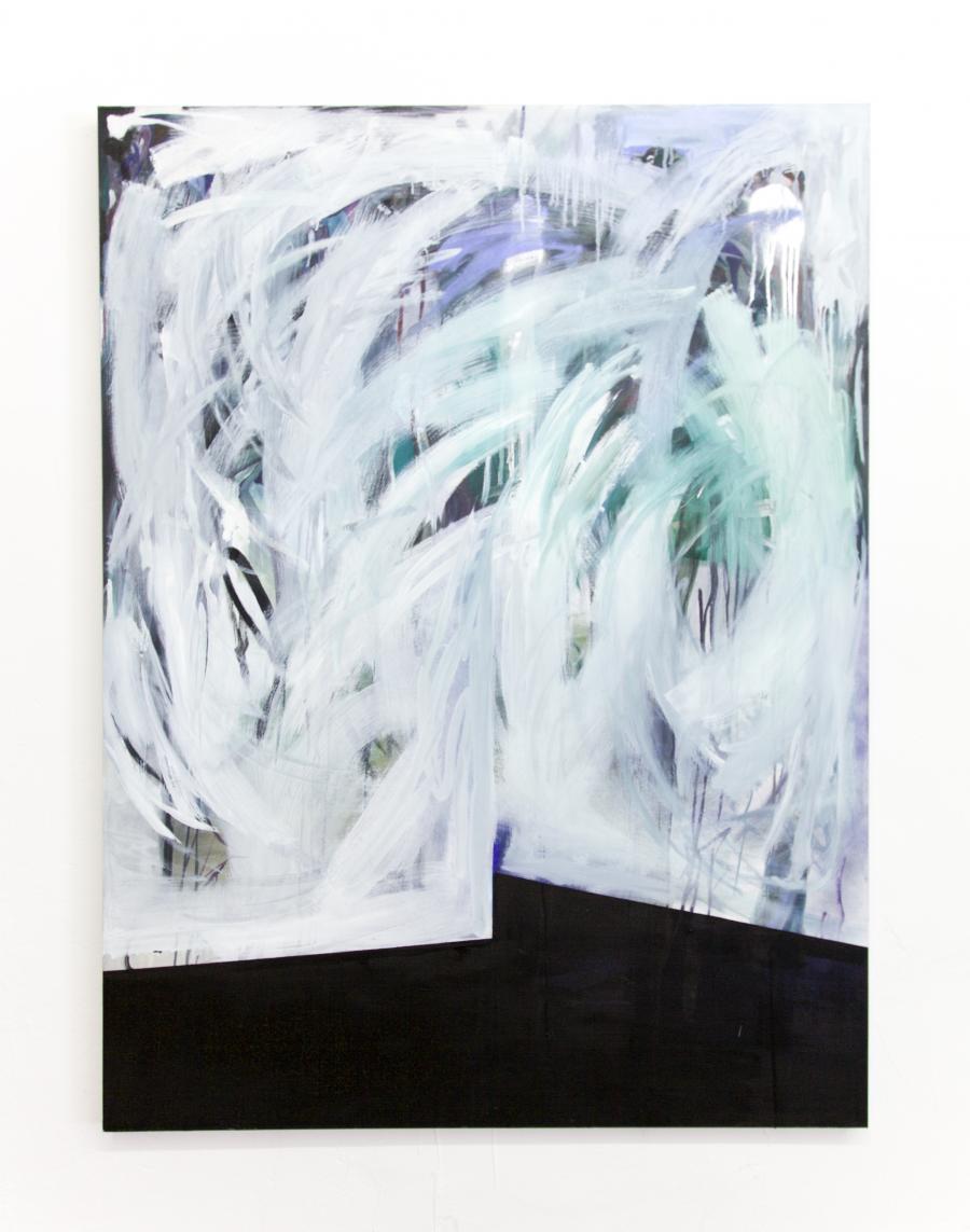 Nino Sakandeliedze, “Roomescape #1 - greengras waterfalls”, Öl und Spray auf Leinwand, 160 x 120 cm, 2015