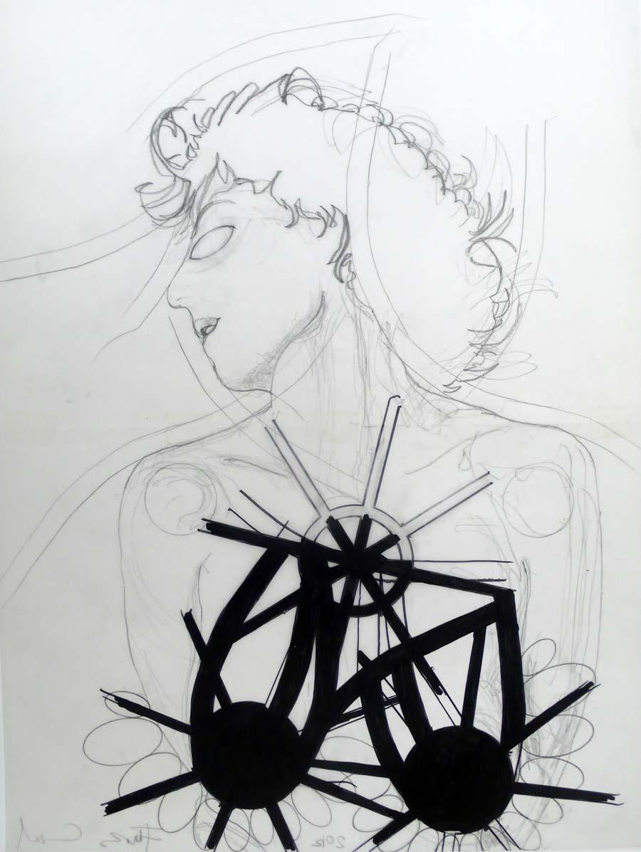 Franz Graf, WOMAN 9, 56 x 42 cm, Bleistift und permanent Marker auf Transparentpapier, 2012, signiert