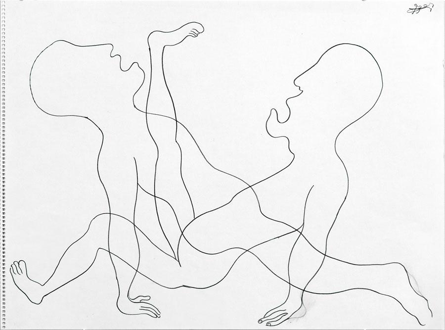 „KAMPF“, 1993, 42 x 55 cm, Buntstift auf Papier