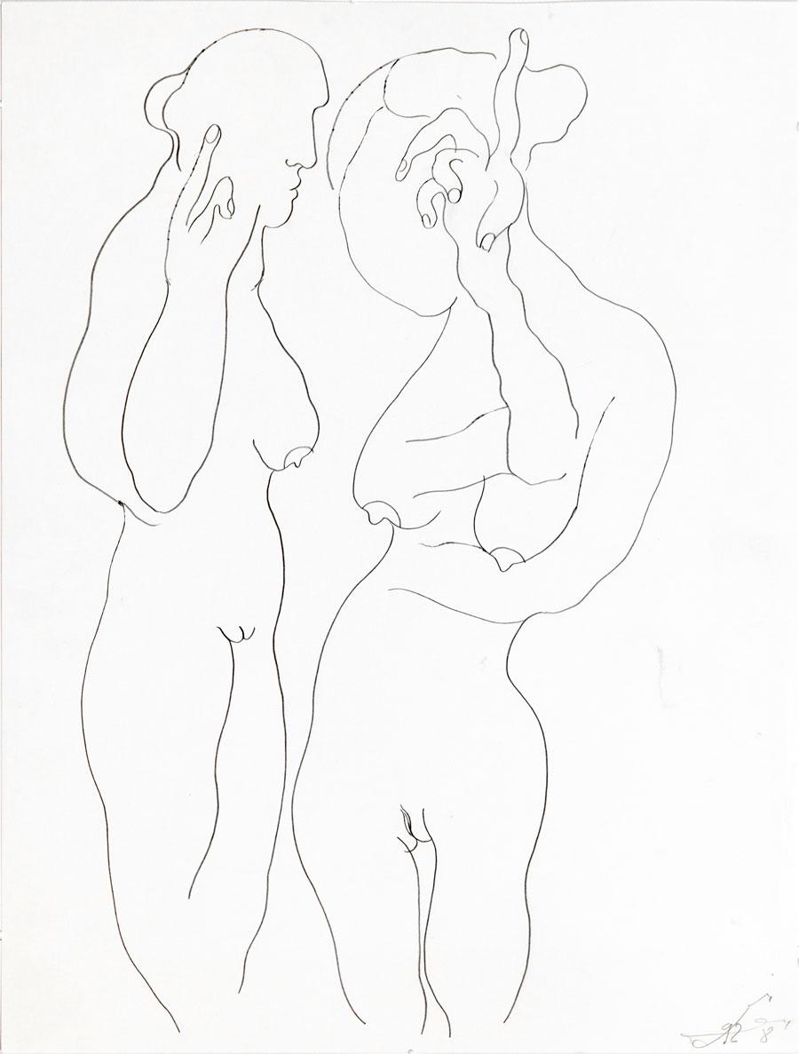 „GESPRÄCHE“, 1998, 55 x 42 cm, Bleistift auf Papier