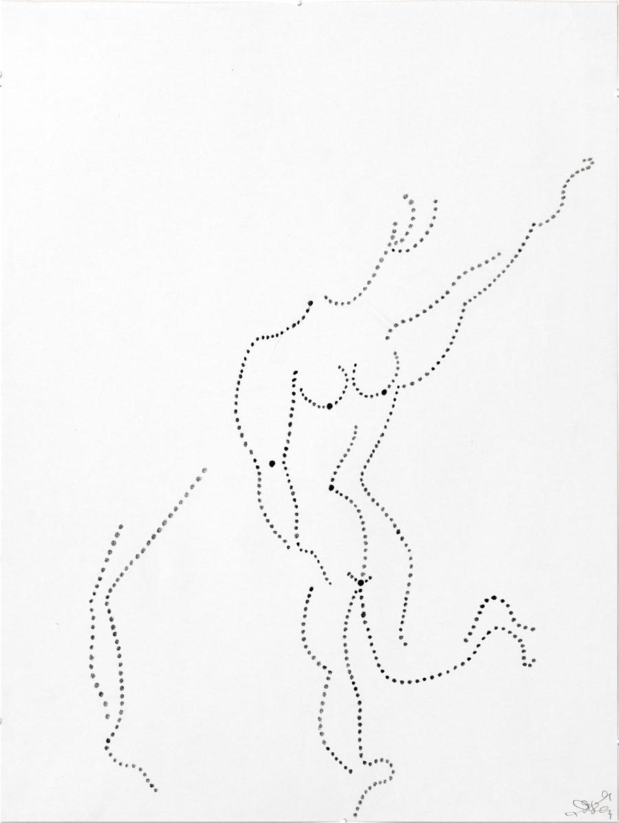 „PUNKTE AKT“, 1998, 55 x 42 cm, Bleistift auf Papier