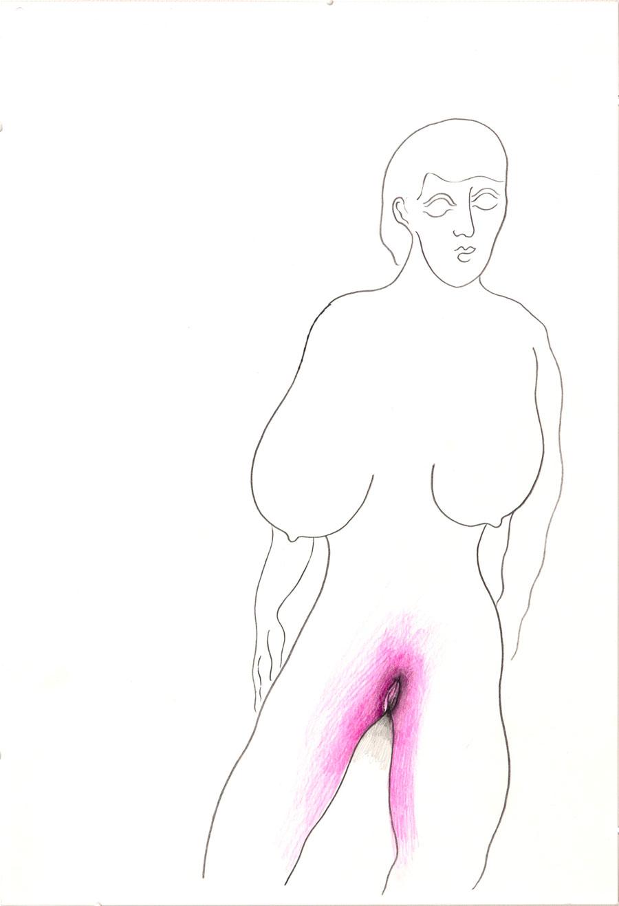„ROTE FRAU“, 1997, 44 x 30 cm, Buntstift auf Papier
